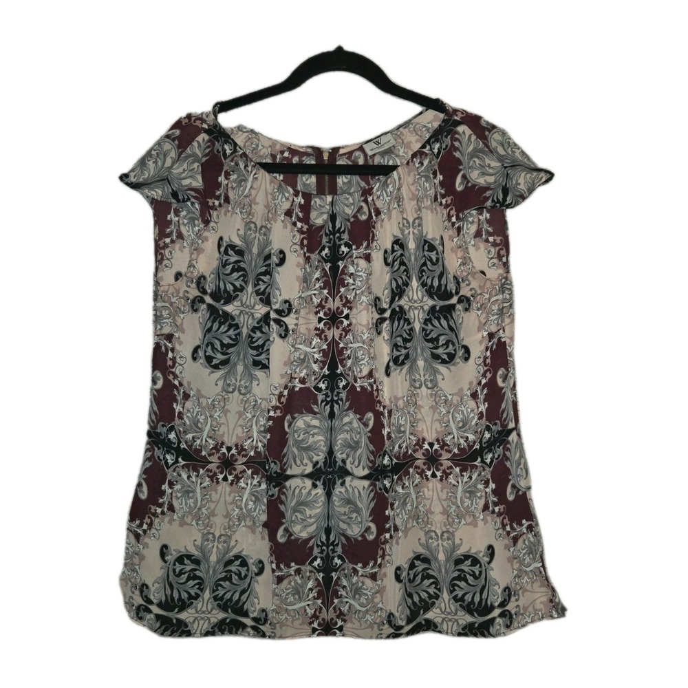 Worthington Pleated Neck Short Sleeve Blouse Women's Size Petite PXL Boho Top